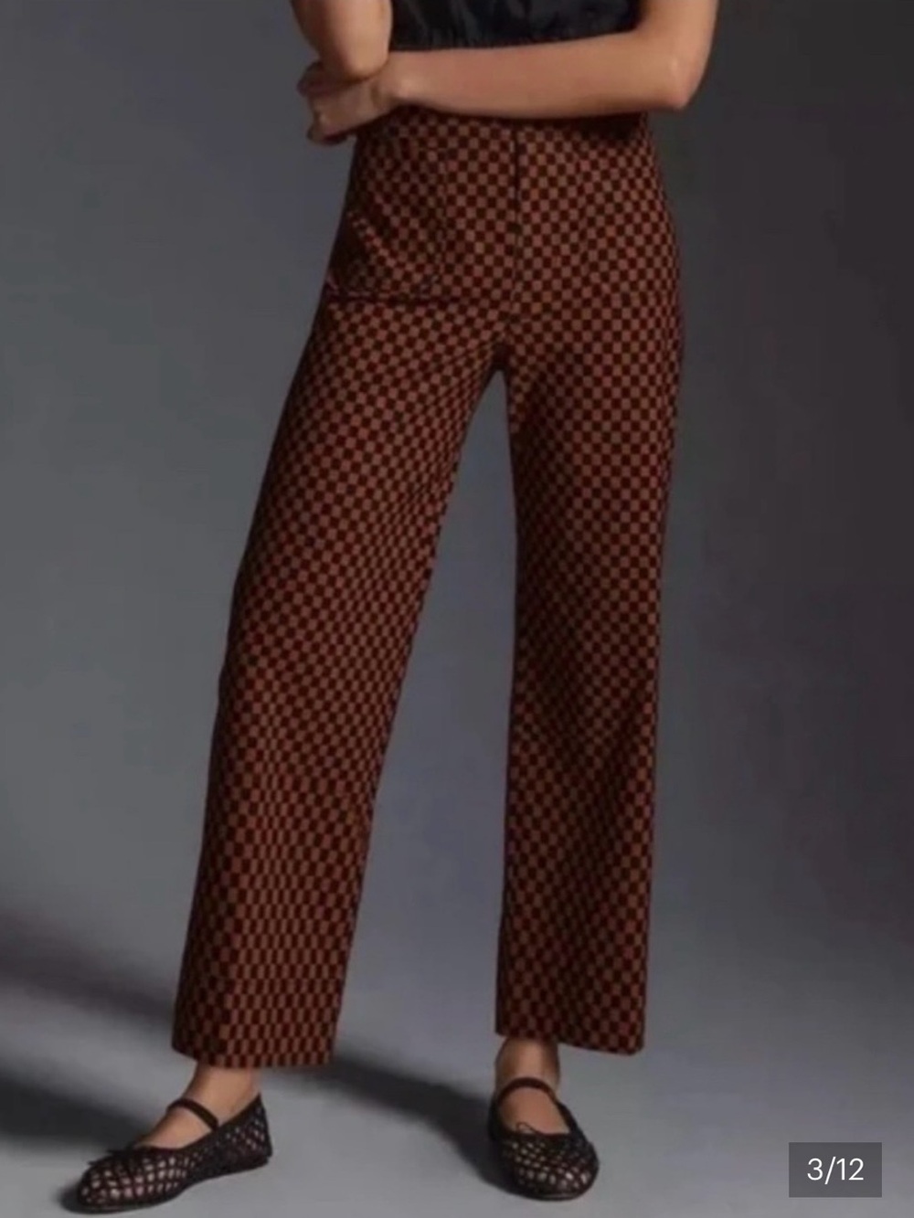 Maeve Colette High-Rise Wide-Leg Cropped - Checkered